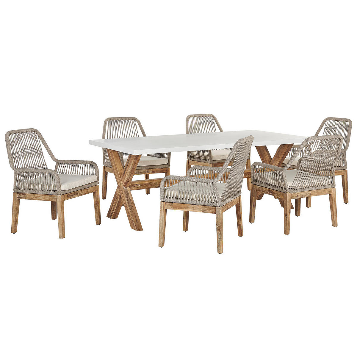 GARTENMÖBEL SET 6-Sitzer Faserzement 200/100 cm weiß/beige Olbia - Hellbraun/Beige, Stein - Beliani