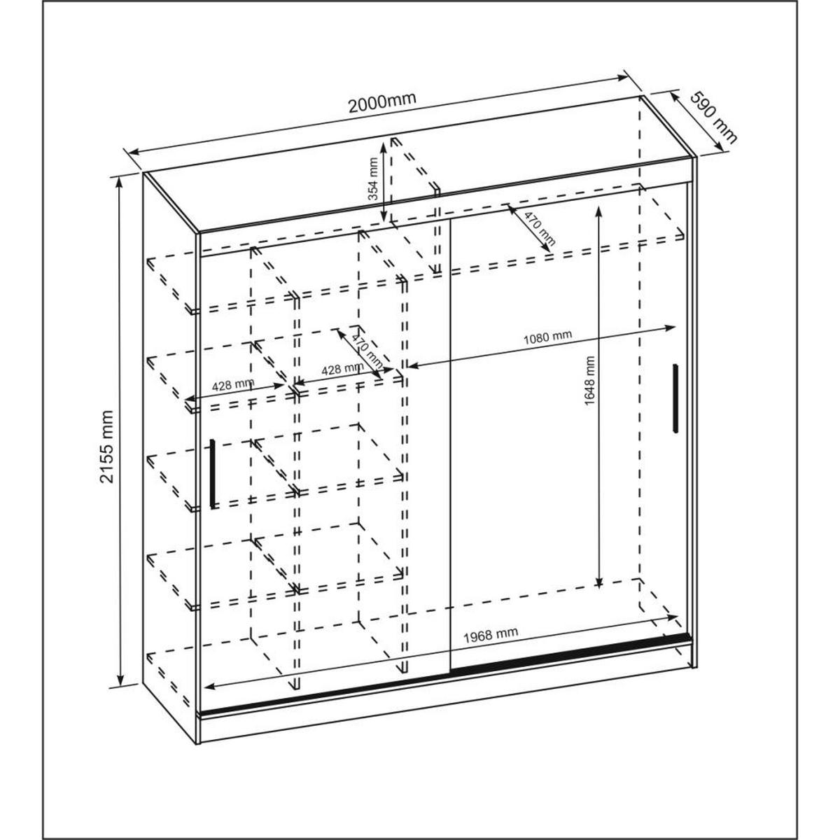 SCHWEBETÜRENSCHRANK Katrina eiche Sonoma 200/215,5/59 cm 2-türig - Sonoma Eiche, Holzwerkstoff (200/215.5/59cm) - Beautysofa