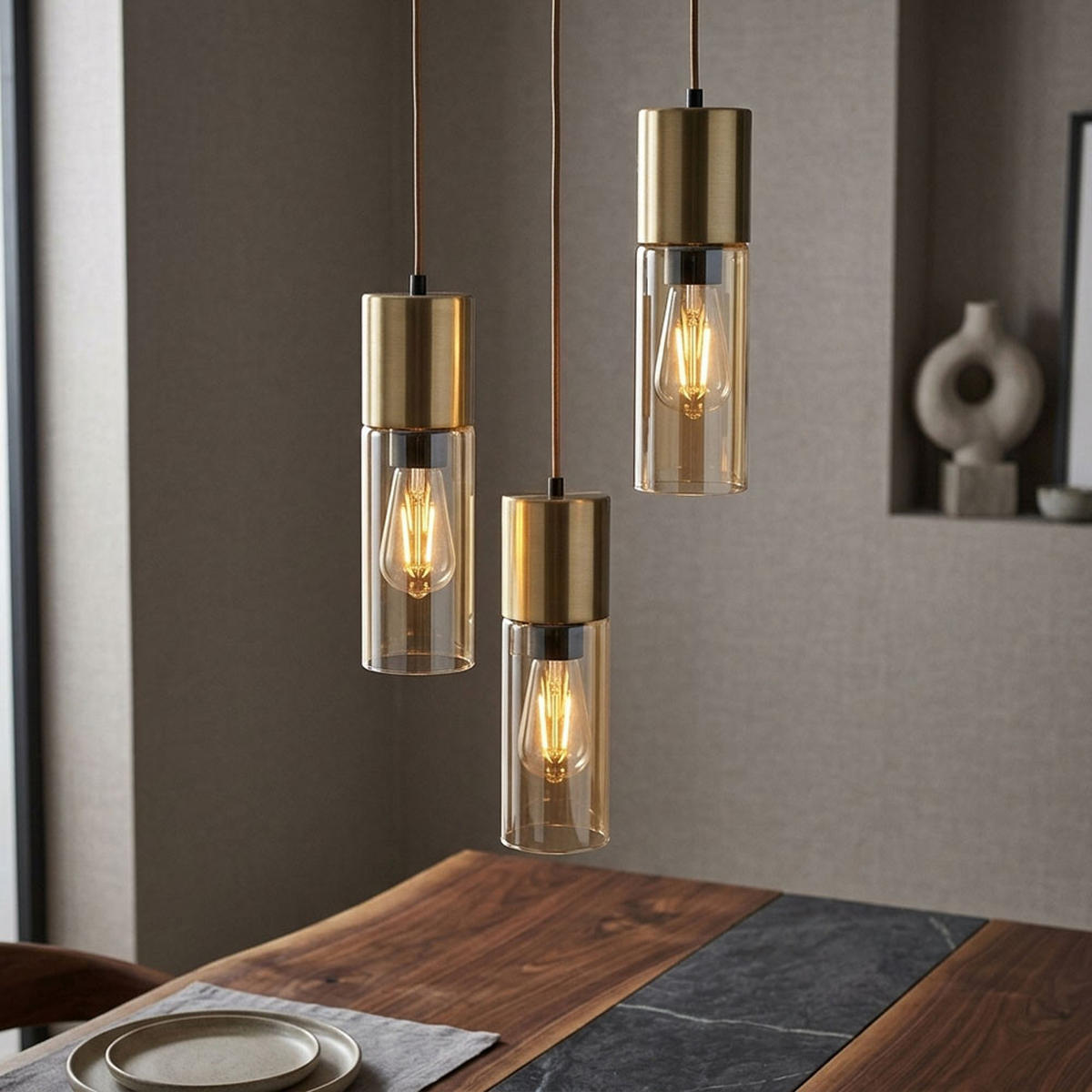 LED HÄNGELEUCHTE Messing Glas Amber - Messingfarben, Glas (30/30/150cm) - Globo Lighting