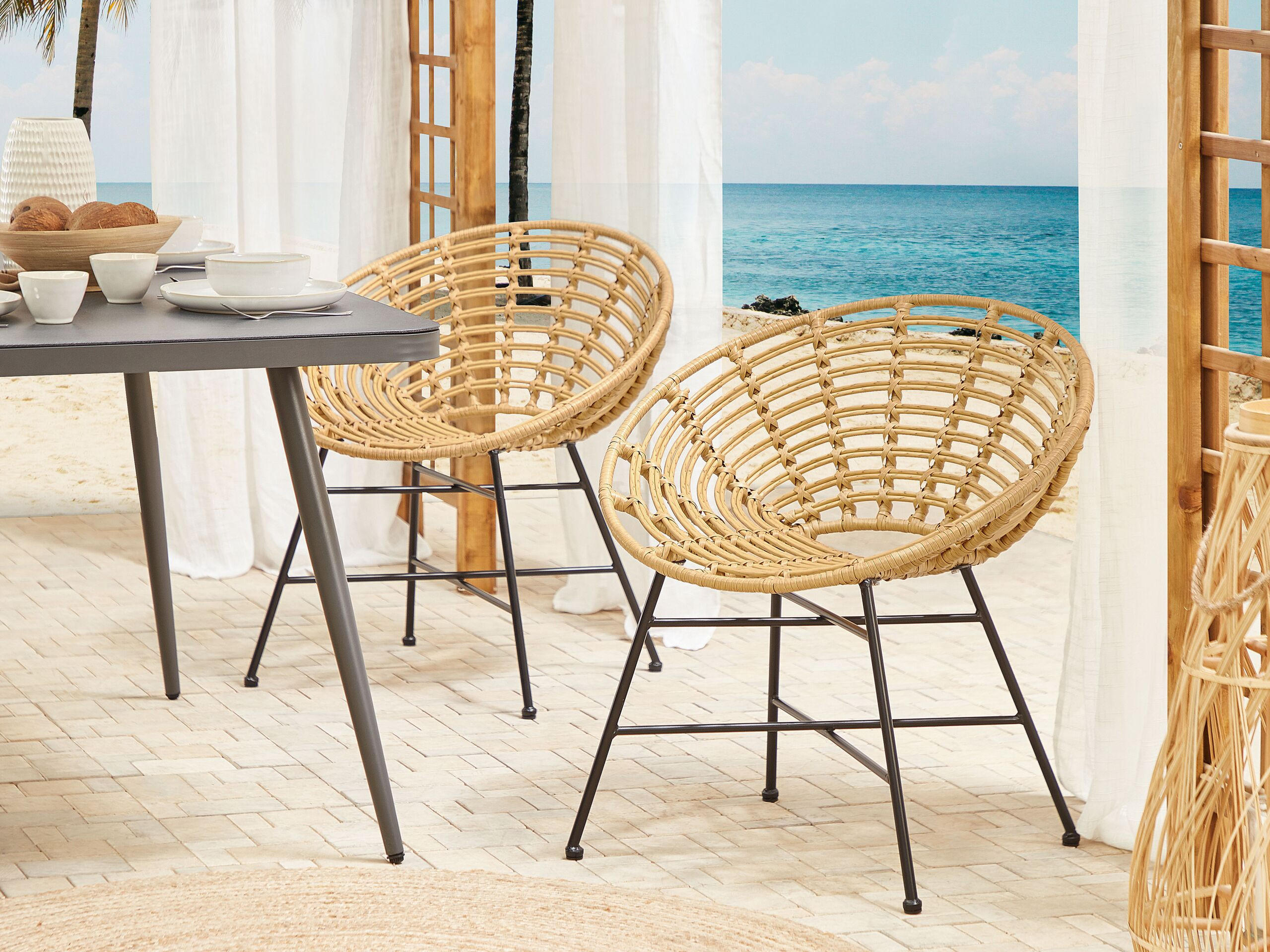 RATTANSTUHL 2er-Set PE beige Acerra - Beige, Kunststoff (71/80/48cm) - Beliani