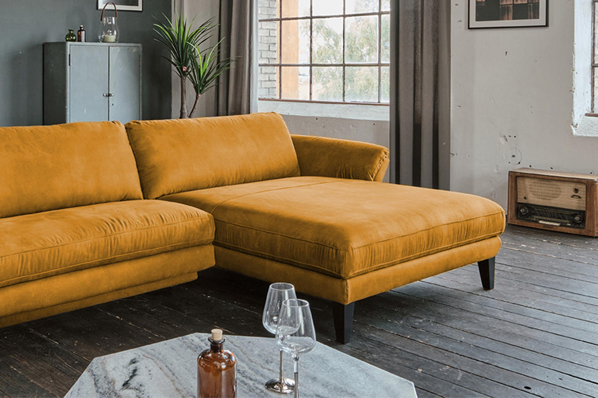 ECKSOFA MIT MOTORISCHER RELAXFUNKTION MALTA Gold Webstoff - Goldfarben/Schwarz, Buchenholz/Textil (302/175cm) - KAWOLA