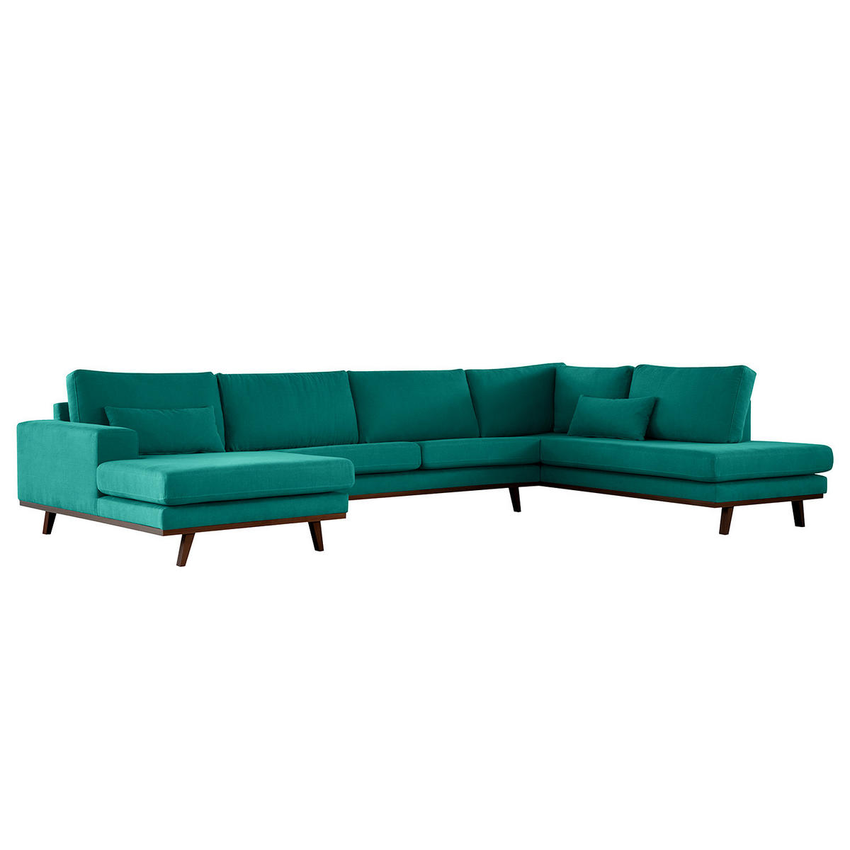 WOHNLANDSCHAFT mit Longchair - Buchefarben/Petrol, Textil (371/81/219cm) - home24