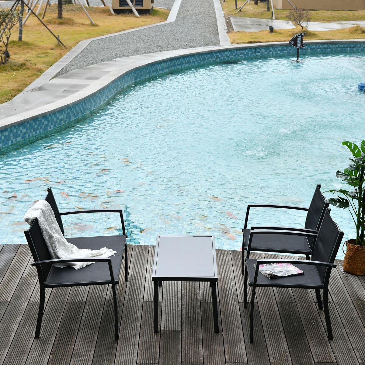 GARTENSET DE-13513 4-teilig mit Glastisch Schwarz - Schwarz, Metall - ComfortXL