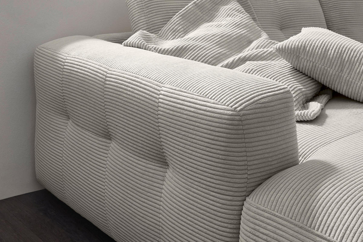 ECKSOFA XL MIKA Hellgrau Cord - Hellgrau/Schwarz, Kunststoff/Textil (296/167cm) - KAWOLA