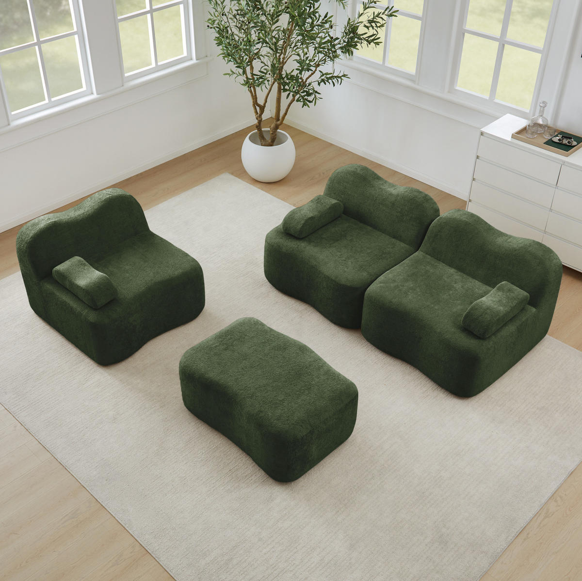 SOFA modulares Ecksofa Samt Grün mit Hocker - Grün, Textil (167/288cm) - Meubliv
