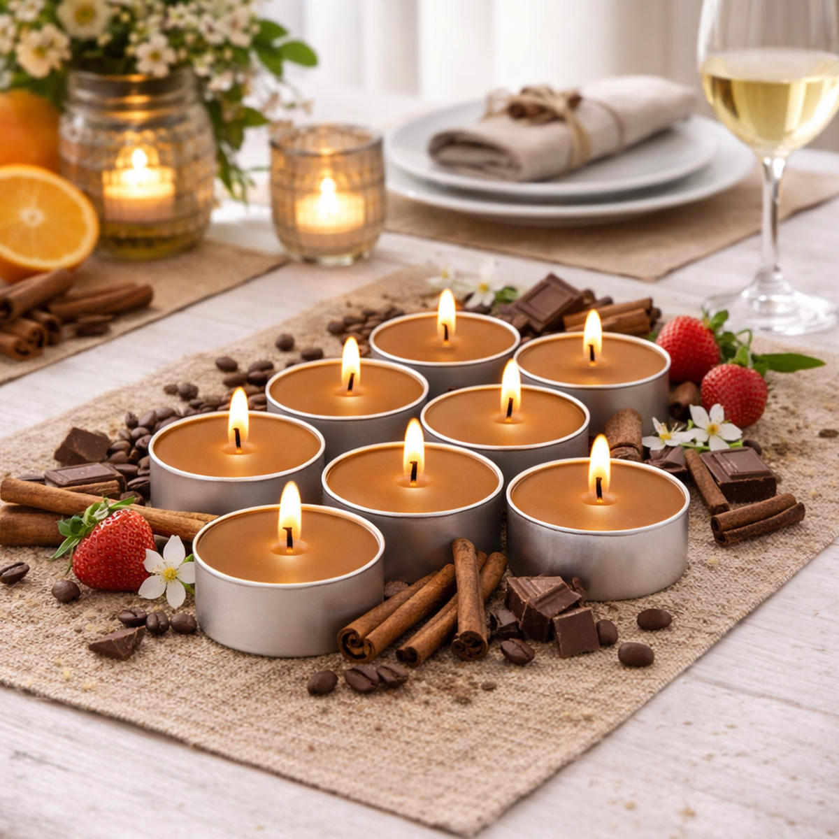 TEELICHT mit Duft - Kuchen - 54er Pack - Braun, Naturmaterialien (4/1.5/4cm) - HS Candle