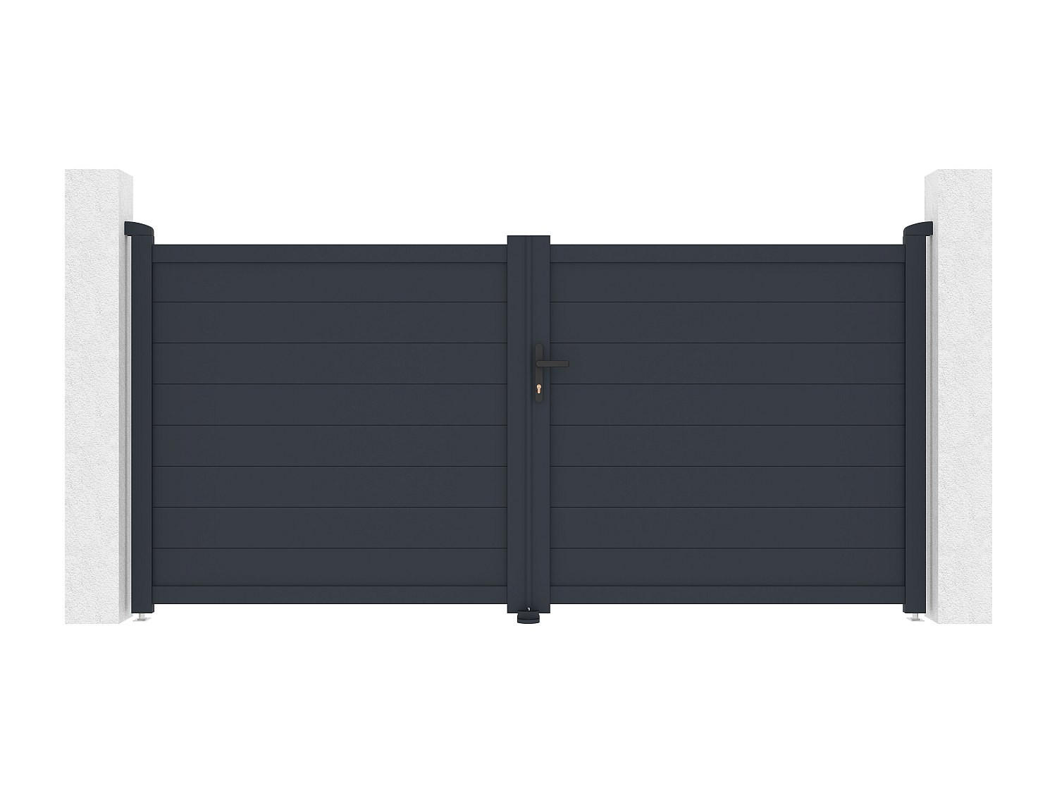 GARTENTOR Flügeltor Doppeltor mit Torantrieb - 305 x 150 cm - voll - Aluminium - Anthrazit - NAZARIO - Anthrazit, Metall (300/145cm) - Vente-Unique