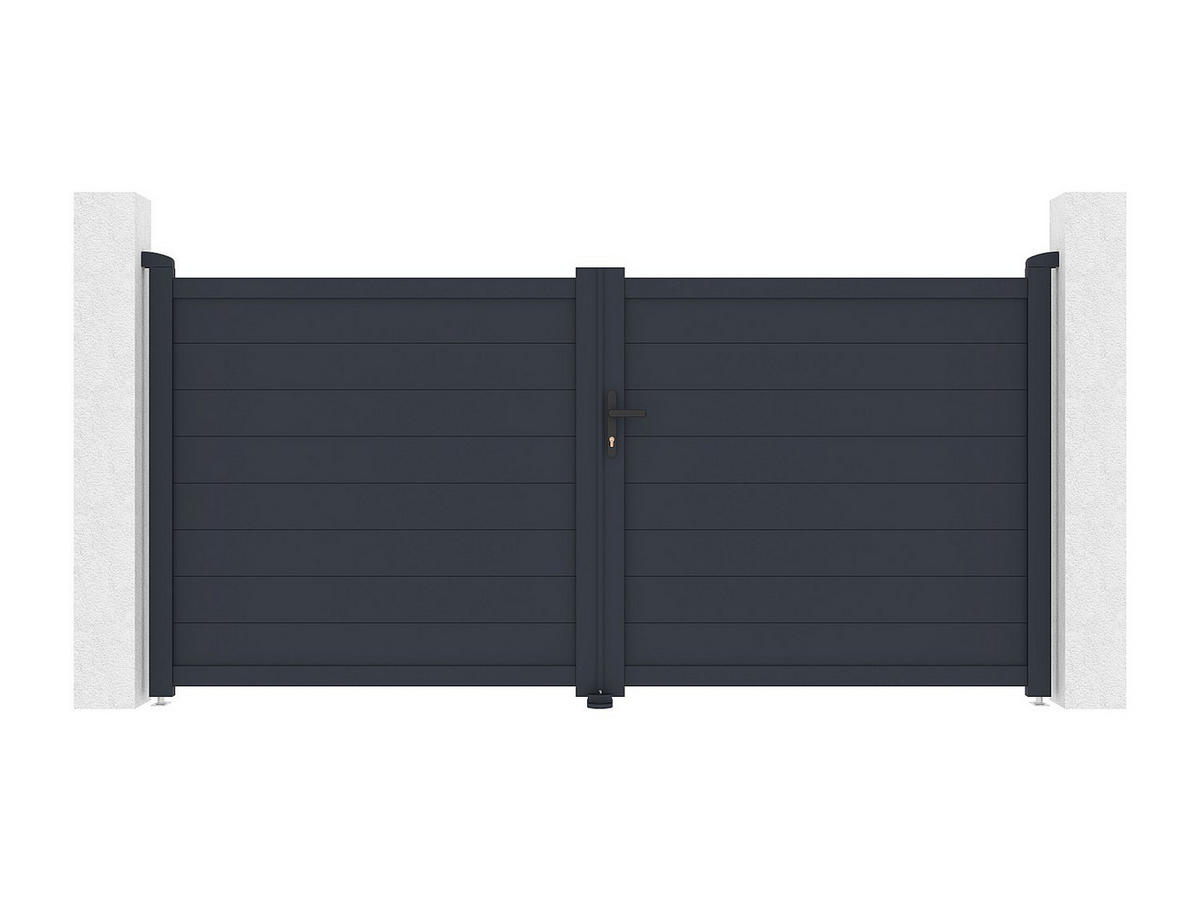 GARTENTOR Flügeltor Doppeltor mit Torantrieb - 305 x 150 cm - voll - Aluminium - Anthrazit - NAZARIO - Anthrazit, Metall (300/145cm) - Vente-Unique