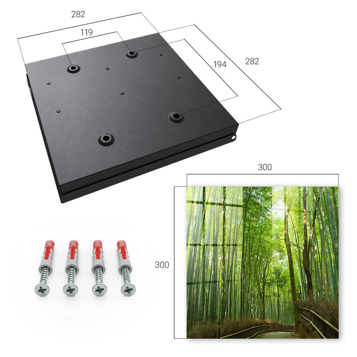 SCHLÜSSELBOX Schwarz 30x30 cm- Türöffnung nach rechts - Bambusweg - Grün, Metall (30/30/5cm) - TULUP