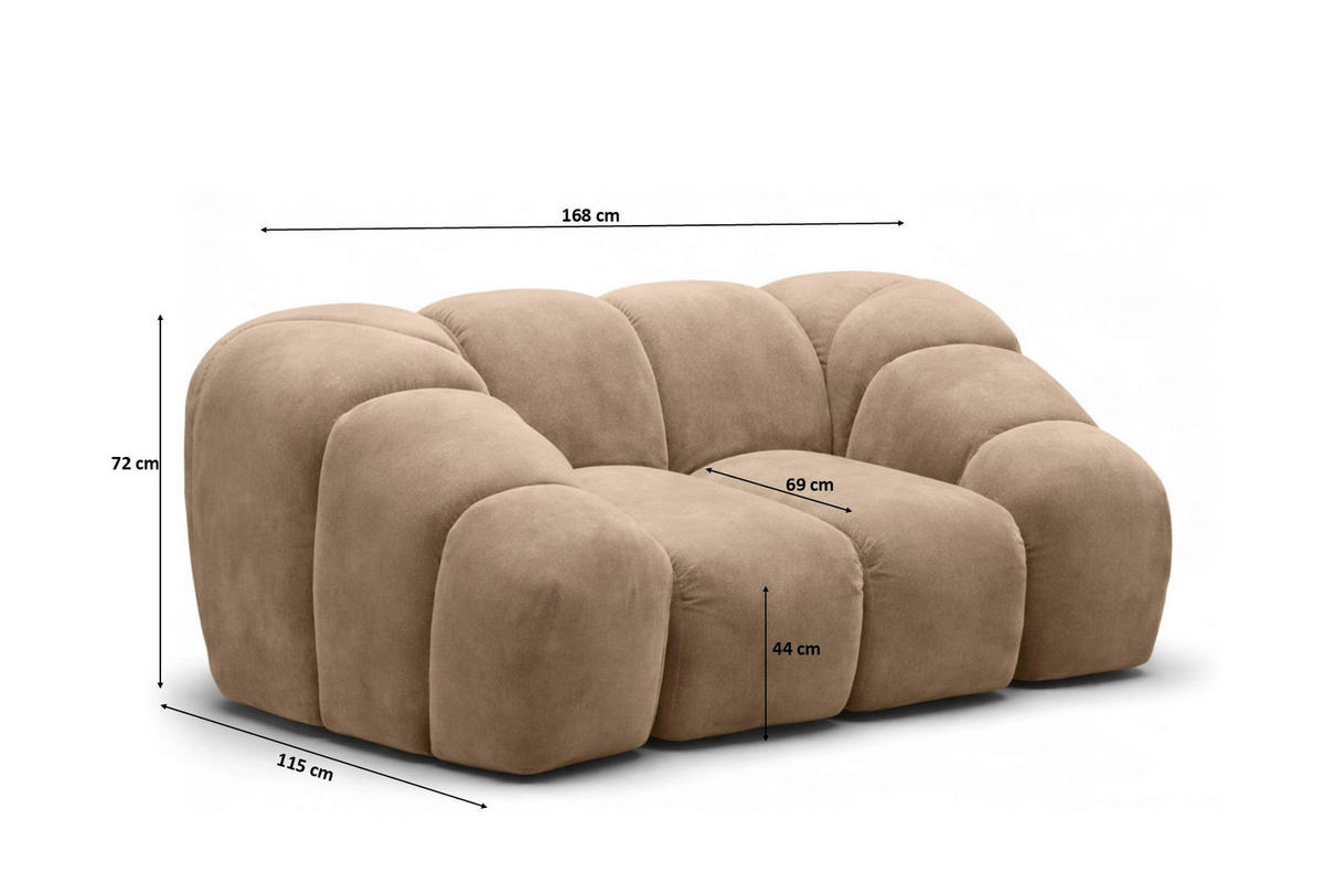 SESSEL modular, Veloursstoff Bluvel, Latte, CROISSANT - Hellbraun, Holz (168/72/115cm) - Kaiser Möbel