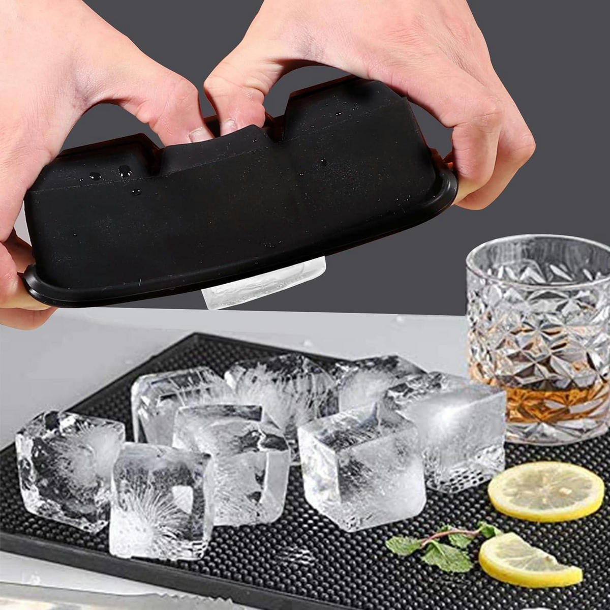 EISWÜRFELFORM 3-teiliges Set Silikon Schwarz 18-Fach - Schwarz, Kunststoff (12/5.8/17cm)
