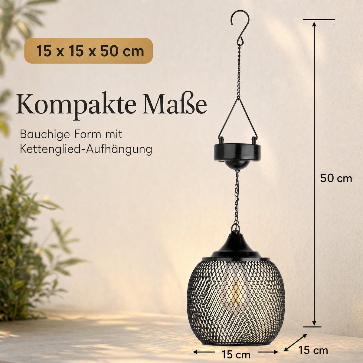 SOLAR-LED-HÄNGELATERNE - elegantes Metall-Mesh-Design mit warmweißem Licht und Dämmerungssensor für Garten und Terrasse - Weiß, Metall (15/15/50cm) - Northpoint