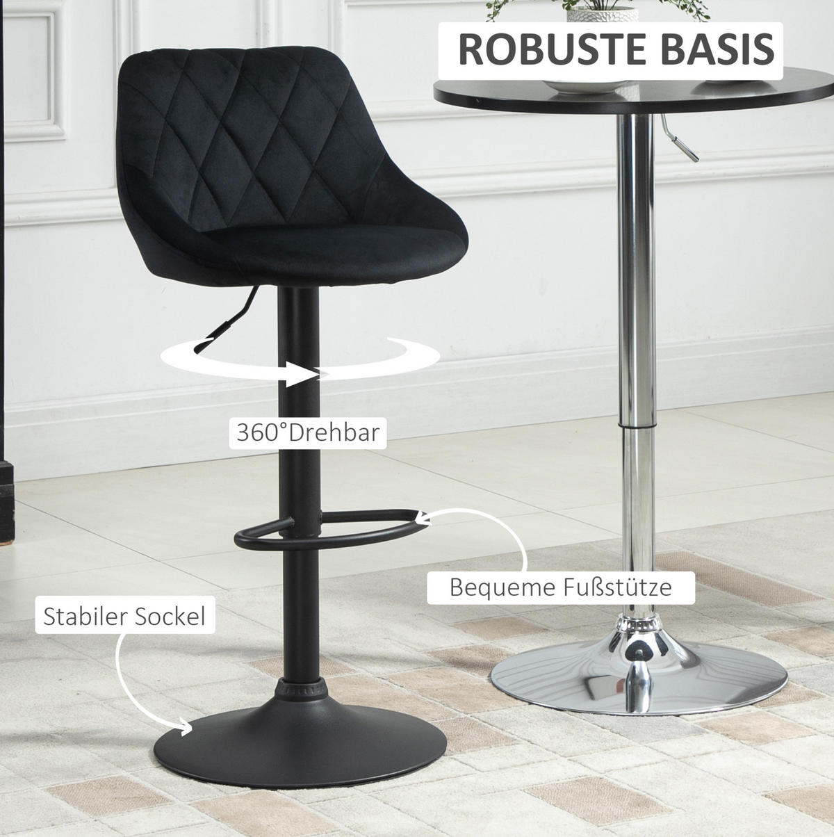 BARHOCKER höhenverstellbar 2er-Set Black Polyester Metall - Schwarz, Metall (48/83/51.5cm) - Meubliv