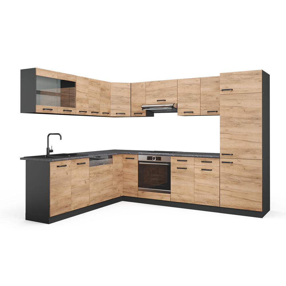 ECKKÜCHE R-Line Goldkraft Eiche/Anthrazit 227 x 287 cm ohne AP - Honigeiche/Anthrazit, Holzwerkstoff (287/81.6/46cm) - Vicco