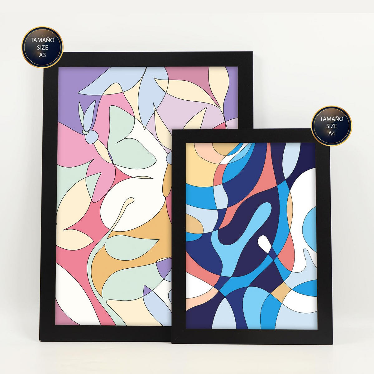 POSTER Set Mit 6 Ethischer Stil Abstrakt Größe A3 & A4 Schwarzer Rahmen - Schwarz, Papier (29.7/1cm) - Nacnic