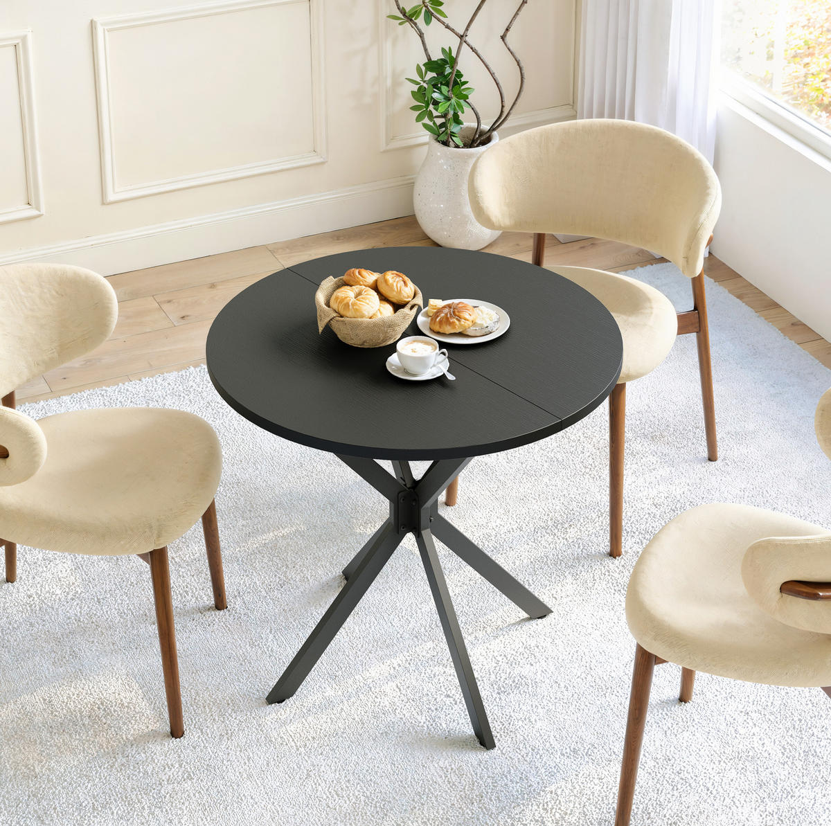 ESSTISCH 80/80/75 cm in Schwarz mit runder Platte und X-Gestell - Schwarz, Metall (80/80/75cm) - BEAOK