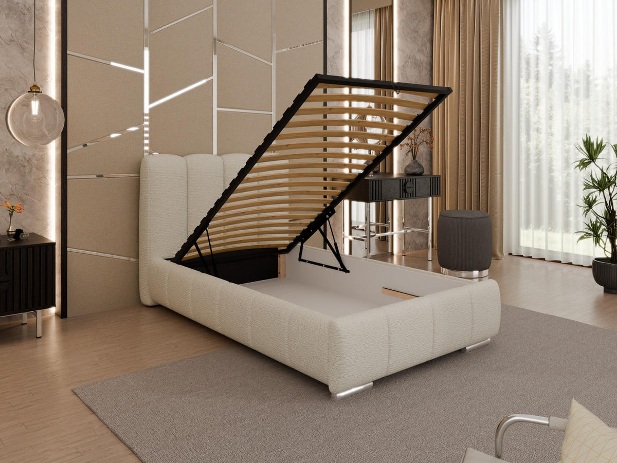 POLSTERBETT Zaira 100x200cm – Elegantes Polsterbett für modernen Wohnstil , ohne matratze, creme - Creme, Holz (100/200cm) - Panda Möbel