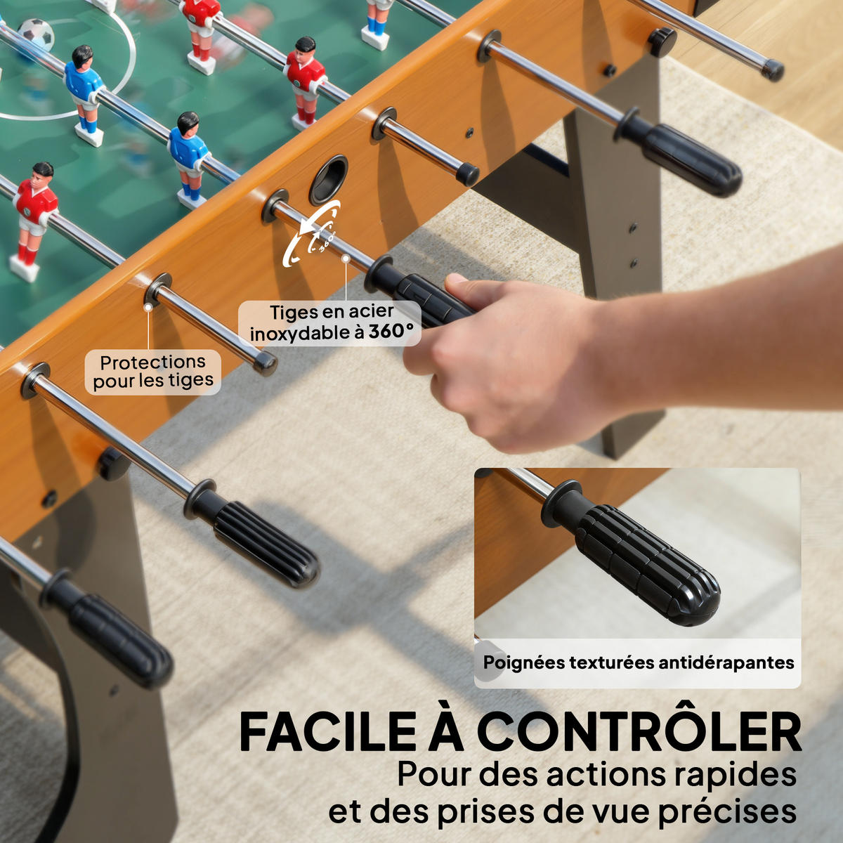 TISCHFUSBALL DE-18855 22 Spieler, 2 Bälle, 8 Stangen Braun - Braun, Holzwerkstoff (107.5/118cm) - ComfortXL