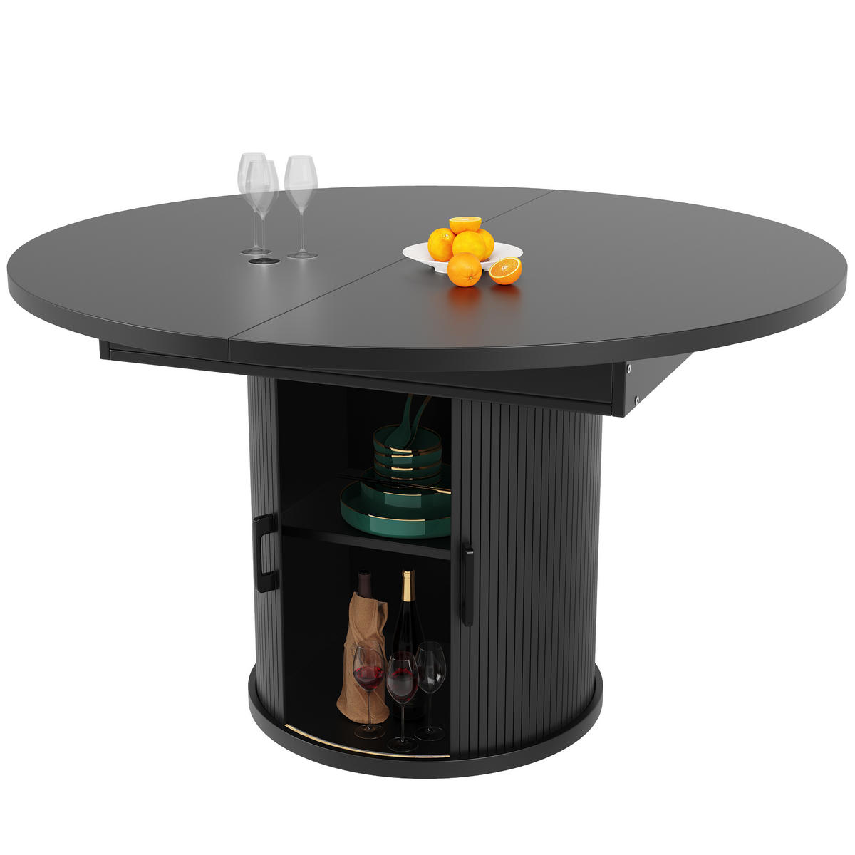 AUSZIEHTISCH 118 cm Schwarz – ausziehbar auf 158 cm mit Stauraum - Schwarz, Holzwerkstoff (118/118/76.8cm) - BEAOK