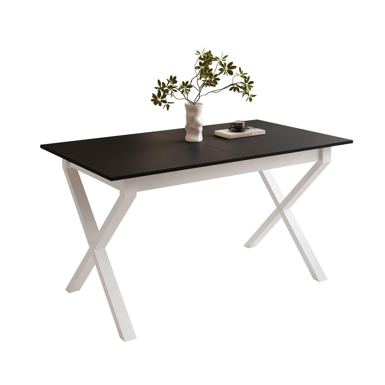 ESSTISCH ARTON II ausziehbarer Tisch 140-195 cm für 6-8 Personen - Schwarz/Weiß, Holzwerkstoff/Metall (140/80/77cm) - Lookway