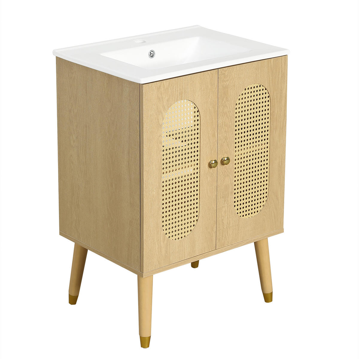 BADEZIMMERSCHRANK Rattan Türen Holzoptik Stauraum 61cm - Naturfarben, Keramik (61/89/47cm) - FLIEKS