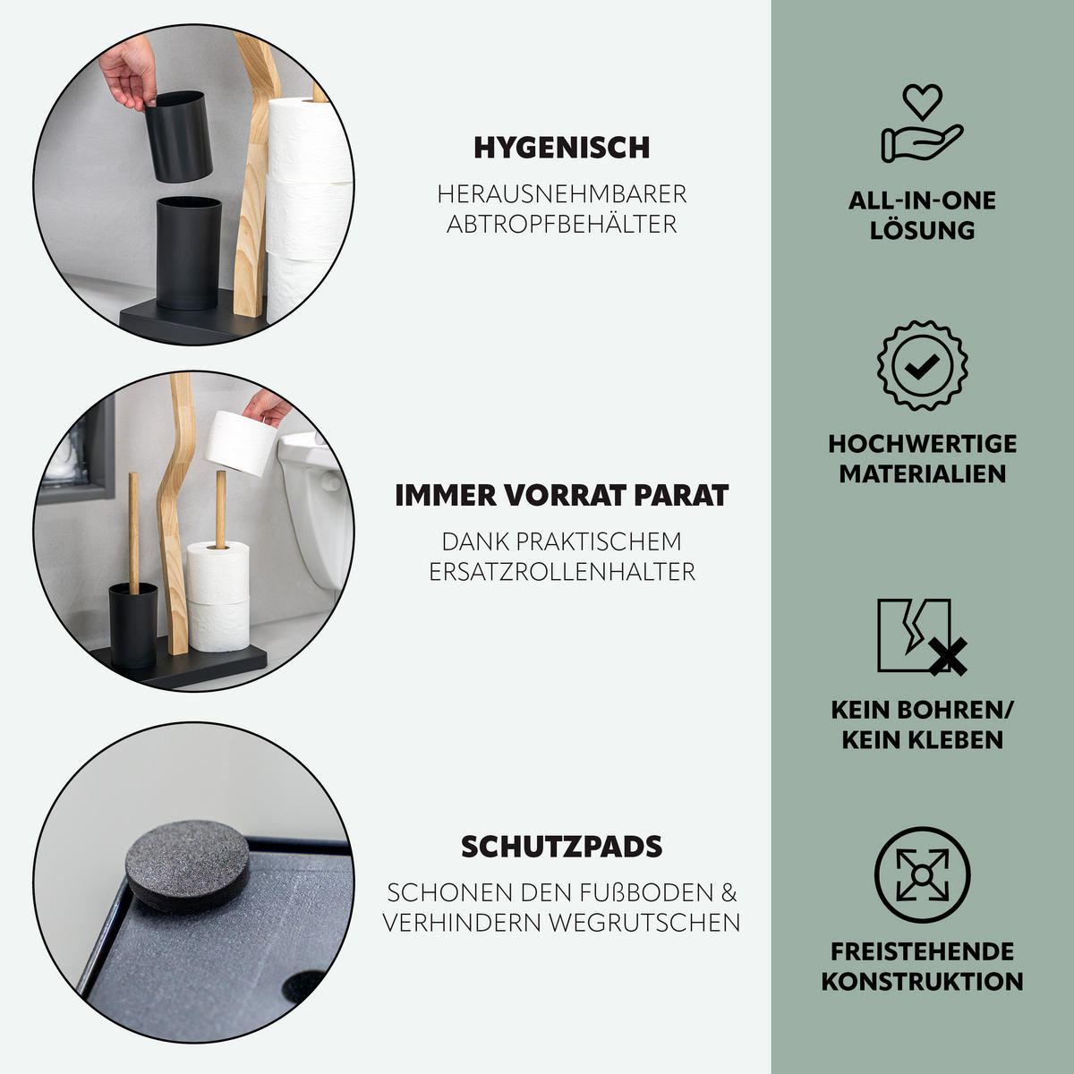 STAND-WC-GARNITUR 4IN1, schwarz - Schwarz, Holz (30/80/20cm) - eluno