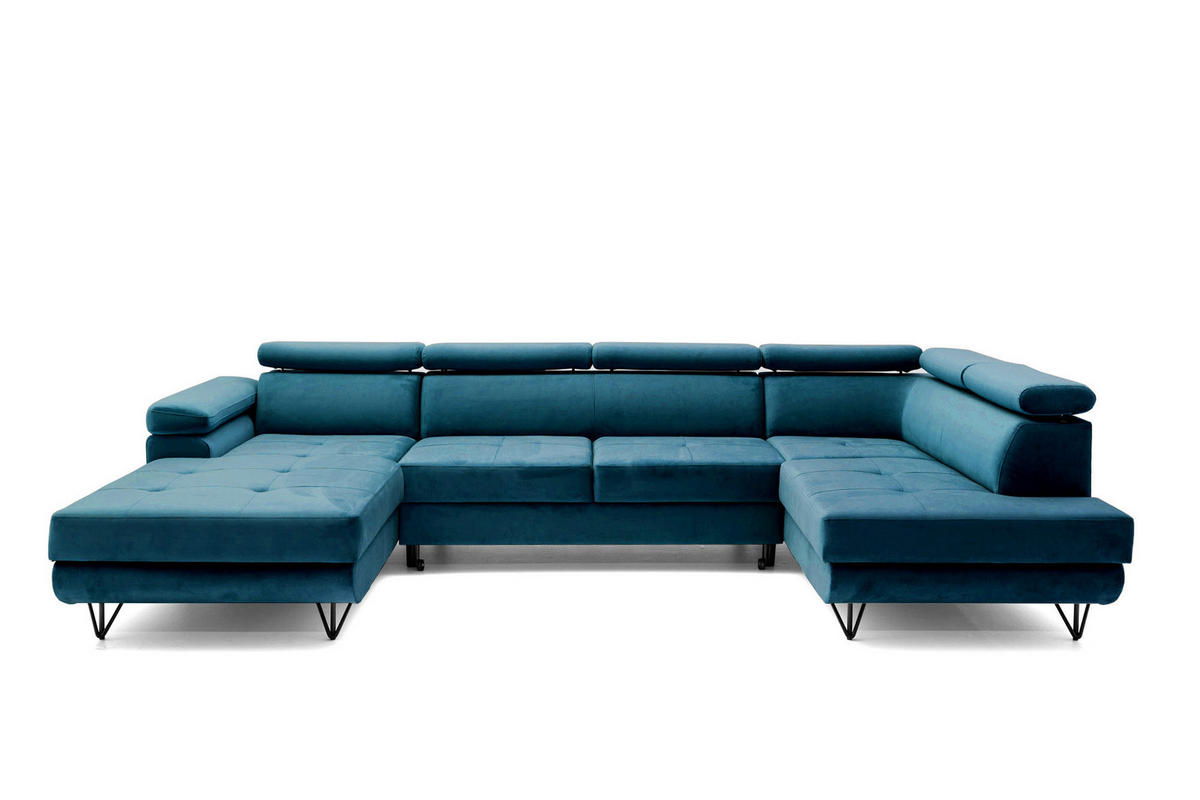 ECKSOFA U-Form JUNIOR U Rechts mit Schlaffunktion 128x254 Velours Smaragdgrün - Smaragdgrün/Schwarz, Holz/Textil (184/90/323cm) - Muffo