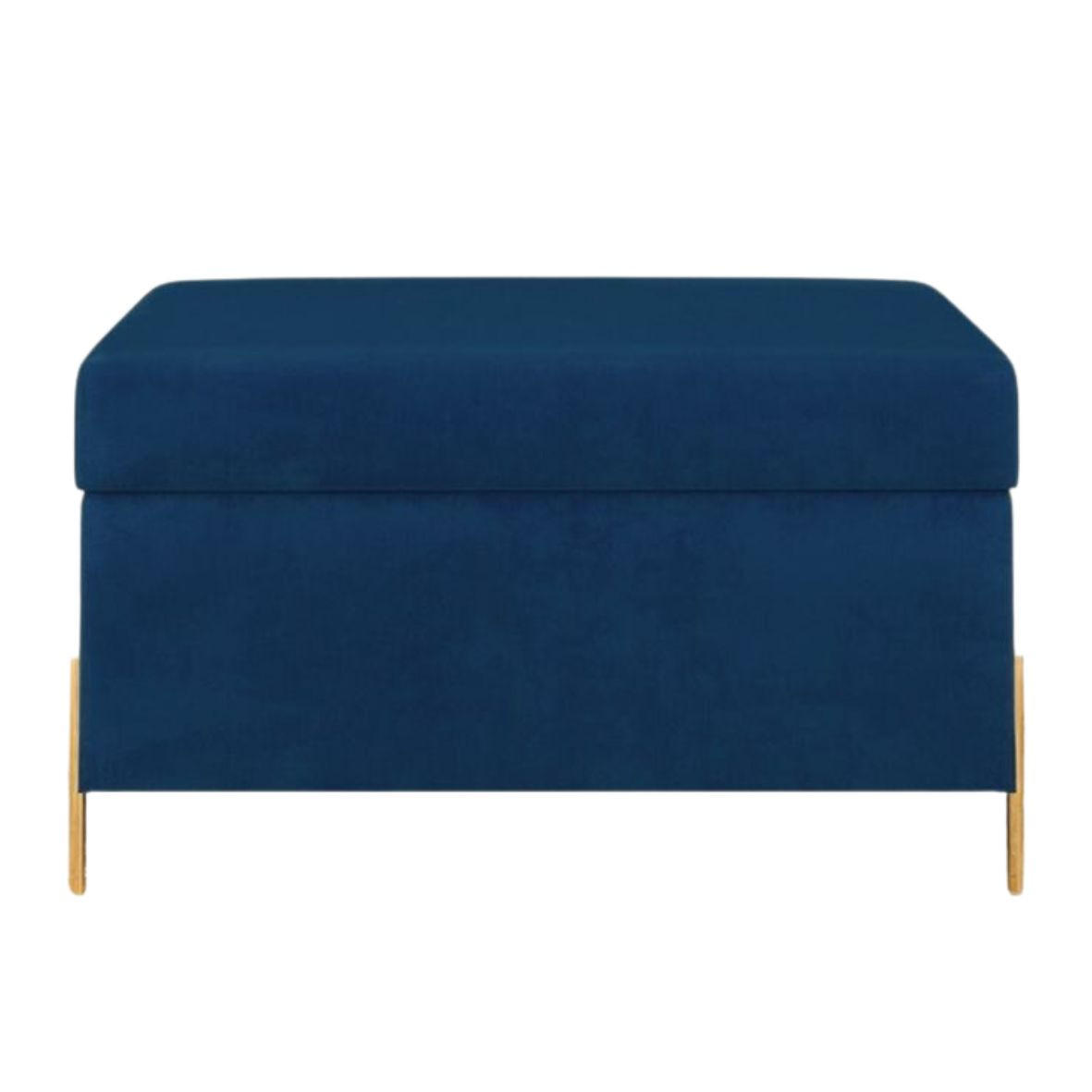 HOCKERBANK Borgo Mit Stauraum, Samt Marinblau, Metal Gold - Goldfarben/Dunkelblau, Holzwerkstoff/Metall (80/46/37cm) - Dancan