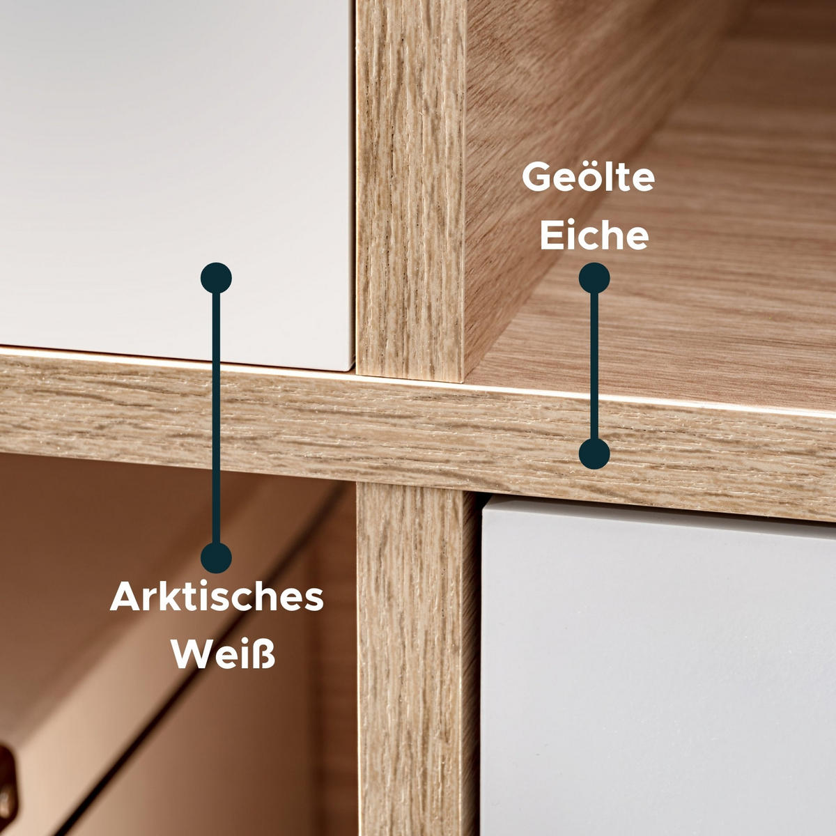 SIDEBOARD FORIO, 3 Türen, 6 Fächern, Eiche/Arktik Weiß - Eichefarben/Weiß, Holz/Holzwerkstoff (70/102/35cm) - Komodee