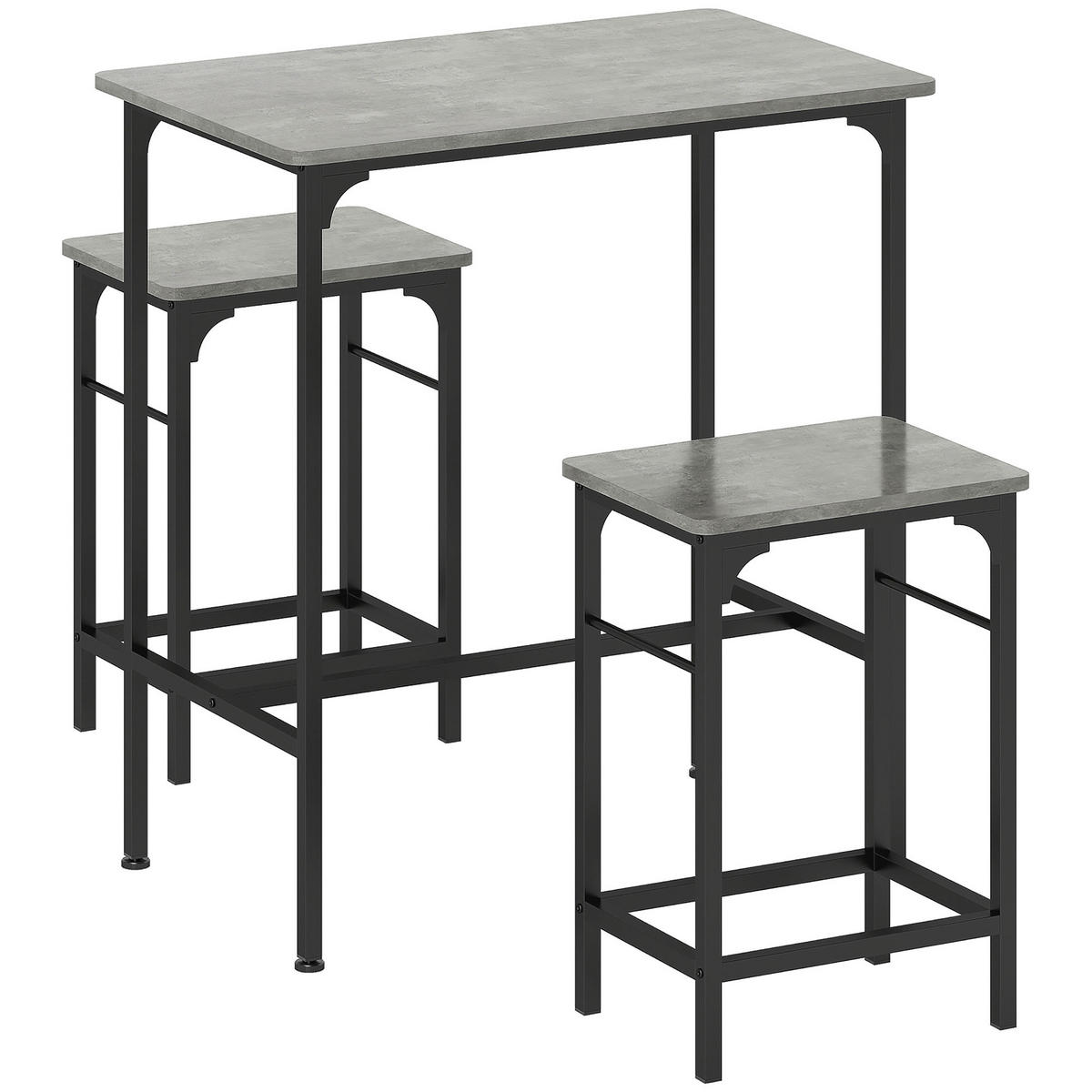 BARTISCH Set Bartisch mit Barhocker-Set Esstisch mit 2 Stühlen mit Fußpolster - Grau, Holz (50/87/80cm) - HOMCOM