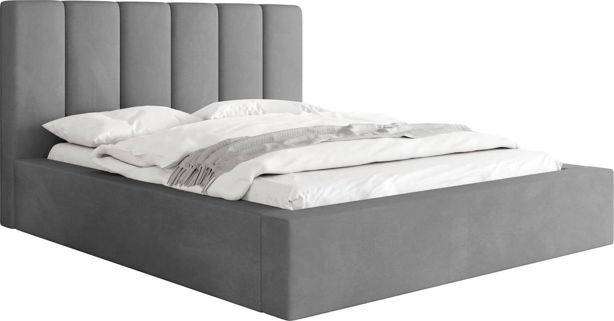 POLSTERBETT Amira mit Bettkasten, Grau Samt 180x200 cm - Birkefarben/Schwarz, Holz/Holzwerkstoff (180/200cm) - WFL GROUP