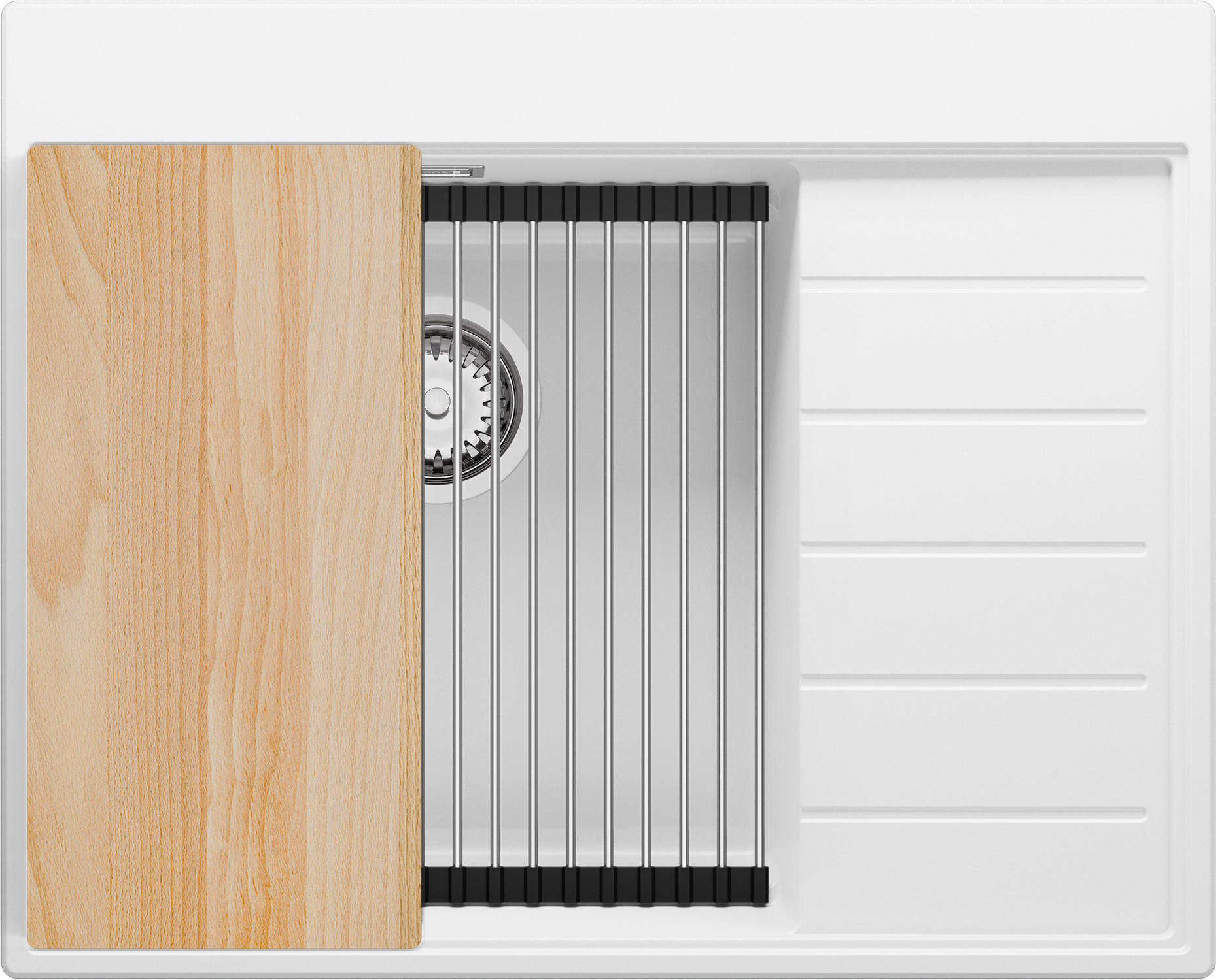 SPÜLBECKEN Sydney, 2-er set Weiß 62/50 cm 1 Becken + Ablauf-Set + Küchenzubehörset ab 45er Unterschrank - Chromfarben/Beige, Kunststoff (62/20/50cm) - Primagran