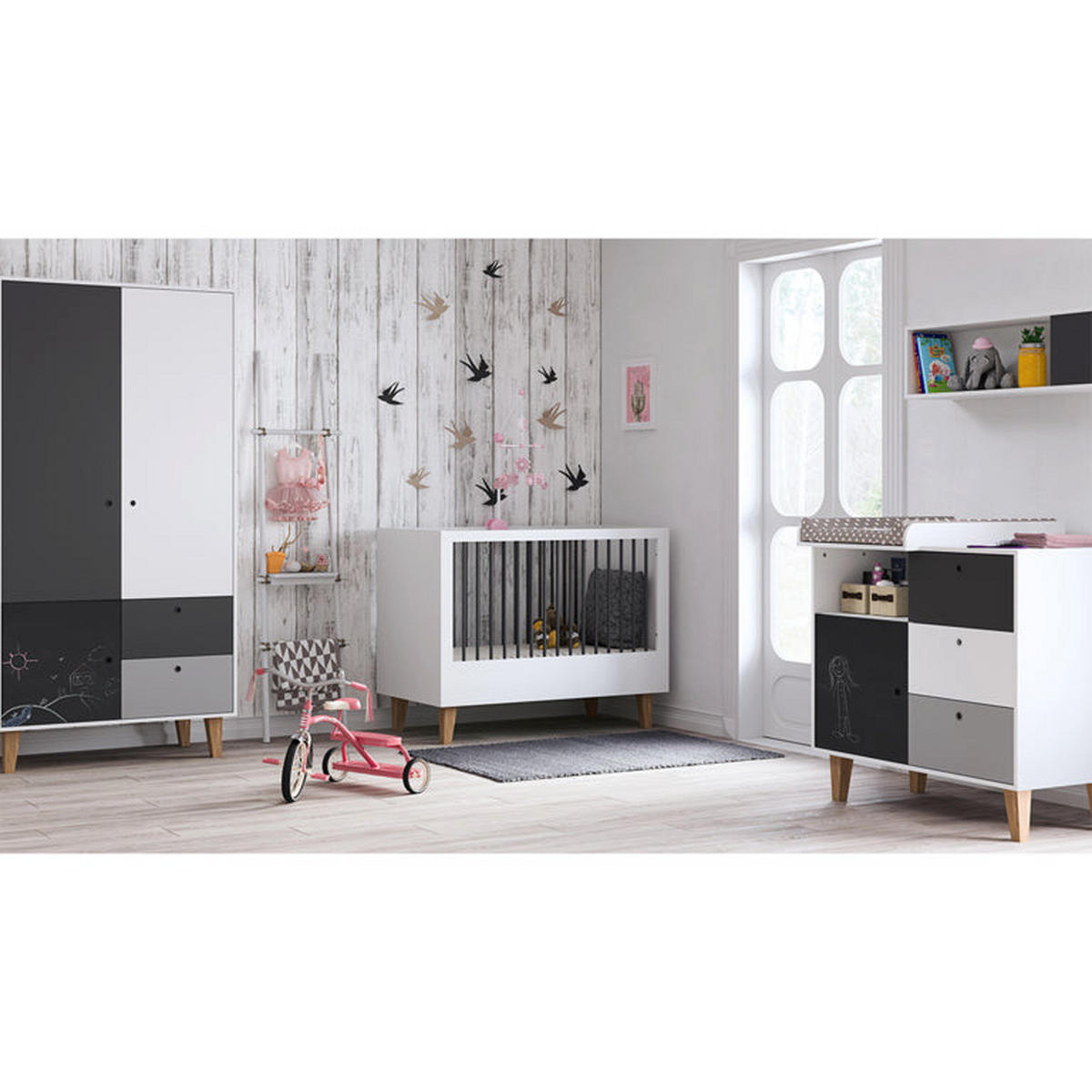 SOBA ZA BEBE 3-dijelni crni - crna, drvni materijal (144.5/97/75cm) - Petits-meubles