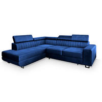ECKSOFA NOLA L-S Blau Velours-Stoff mit Schlaffunktion - Blau, Holz (253/190cm) - MASSENO