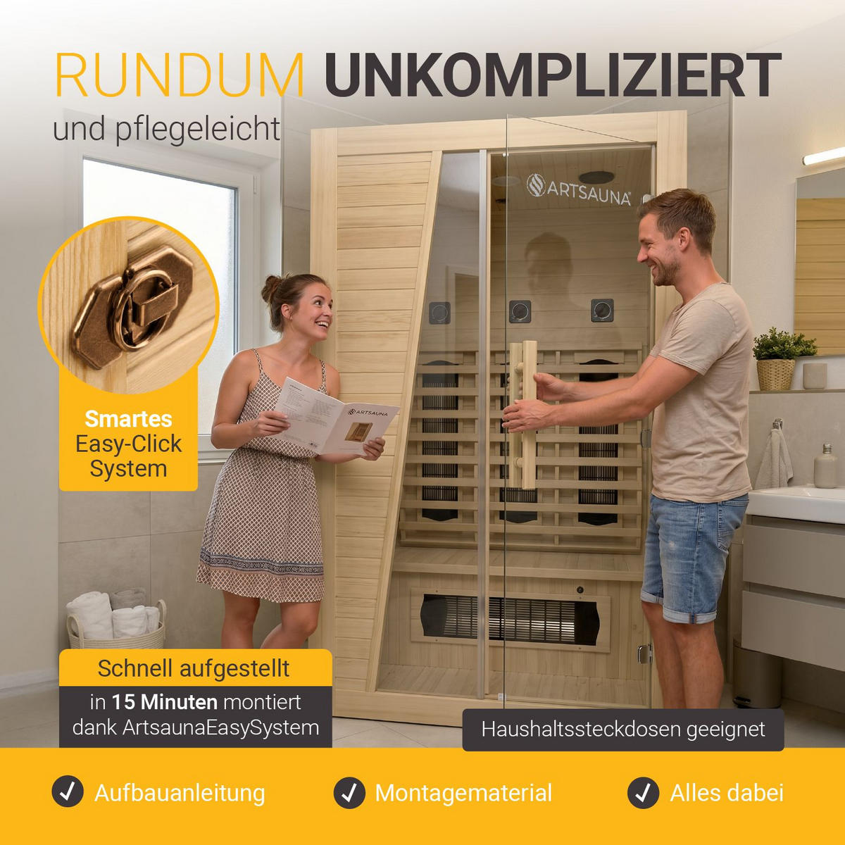 INFRAROTKABINE Bergen115 mit Vollspektrumstrahlern & Hemlockholz - Naturfarben, Holz (105/190/115cm) - Artsauna