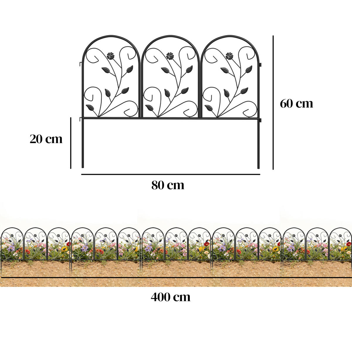 TEICHZAUN 5er Set Metall Schwarz - Schwarz, Metall (1/60cm) - Outsunny