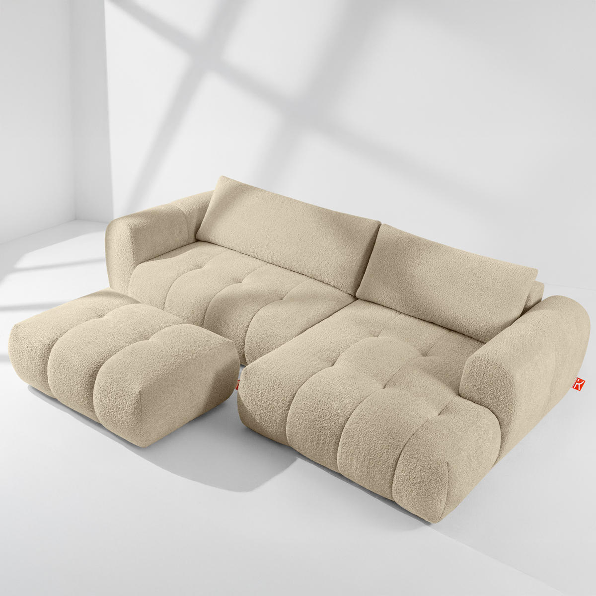 ECKSOFA RECHTS LIRA, Hellbeige, Bouclé - Beige, Holz/Holzwerkstoff (295/112cm) - KONSIMO®