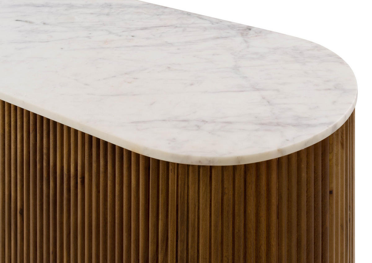 SIDEBOARD Mango 145x40x76 braun lackiert / Marmor weiß BARCELONA #203 - Braun, Holz (145/76/40cm) - Massivmoebel24