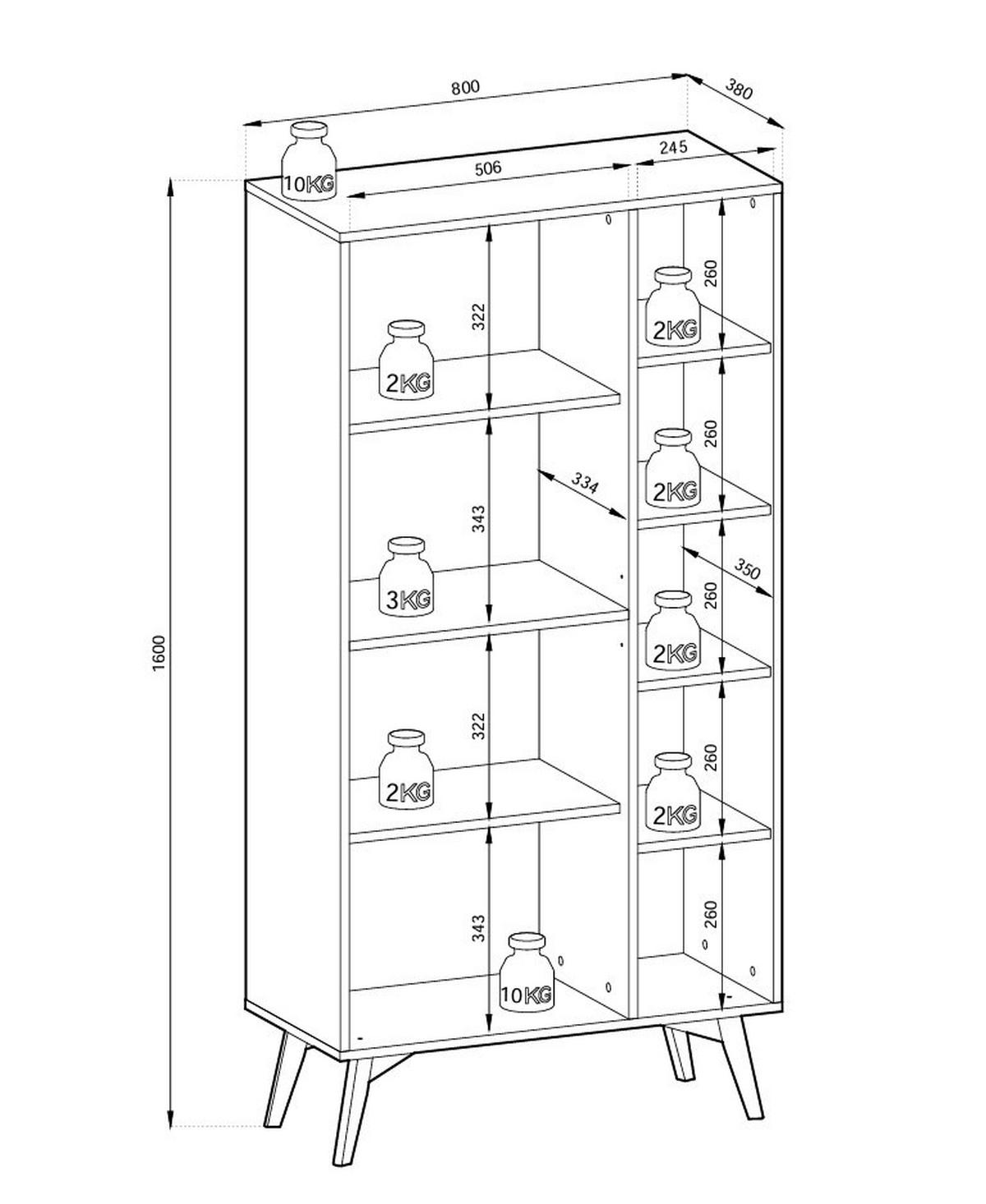 HIGHBOARD Silva 80 cm in Eukalyptus + Scandi-Fischgrätmuster mit Türen und Regalen - Goldfarben/Grün, Holz/Holzwerkstoff (80/160/38cm) - Ravio