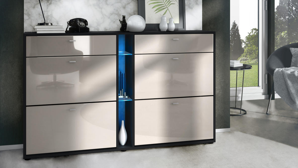 SCHUHSCHRANK Today Fronten in Sandgrau Hochglanz - Sandfarben, Holzwerkstoff (155.5/95/28cm) - Vladon