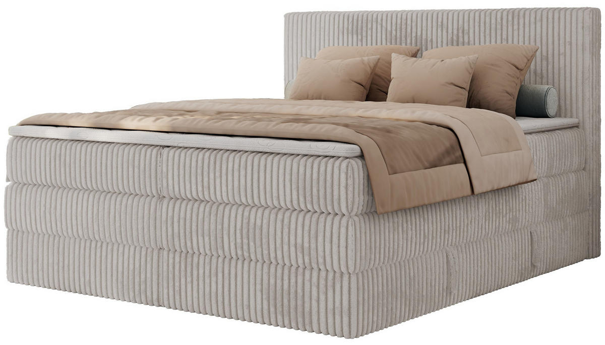 BOXSPRINGBETT TILIANO KING - 200/200 - Hellgrau Cord - H3 - Hellgrau, Holz/Textil (200/200cm) - MKS
