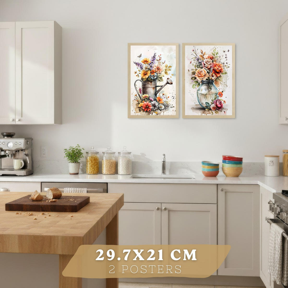 PLAKAT Sada 2 Váza A4 Lehký dřevěný rám - béžová, papír (29.7/1/21cm) - Nacnic