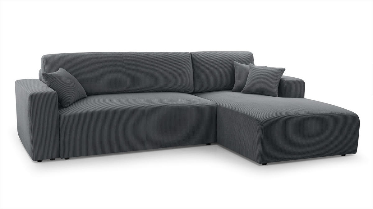 ECKSOFA L Form Catea Grau 279/145/84 cm Rechts mit Schlaffunktion - Schwarz/Grau, Kunststoff/Textil (279/145cm) - AX Living