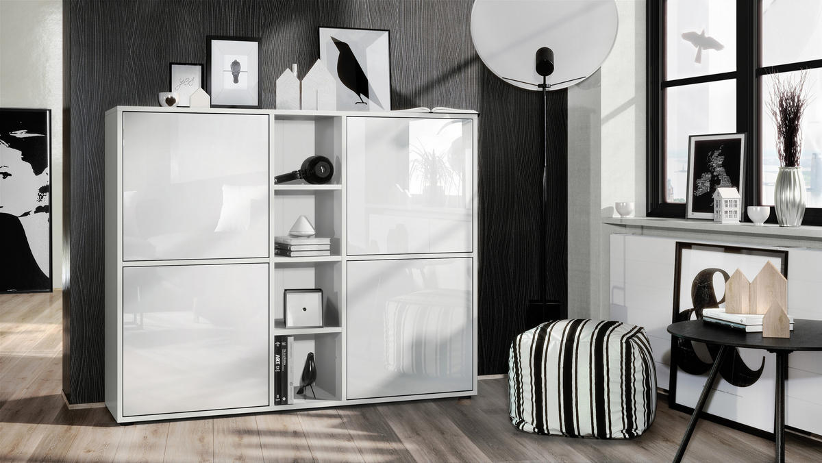 HIGHBOARD Cuba Türen in Weiß Hochglanz - Weiß Hochglanz, Holzwerkstoff (130.5/105.5/35.5cm) - Vladon