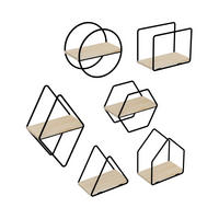 WANDREGAL-SET 6-TLG. Outokumpu - Schwarz/Naturfarben, Holz/Metall (17/26/11cm) - [en.casa]