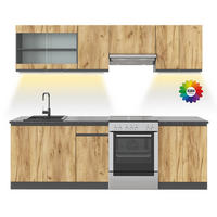 KÜCHENZEILE Raul Goldkraft Eiche 240 cm J-Shape ohne AP mit LED-Leisten - Honigeiche/Anthrazit, Holzwerkstoff (240/81.6/46cm) - Vicco