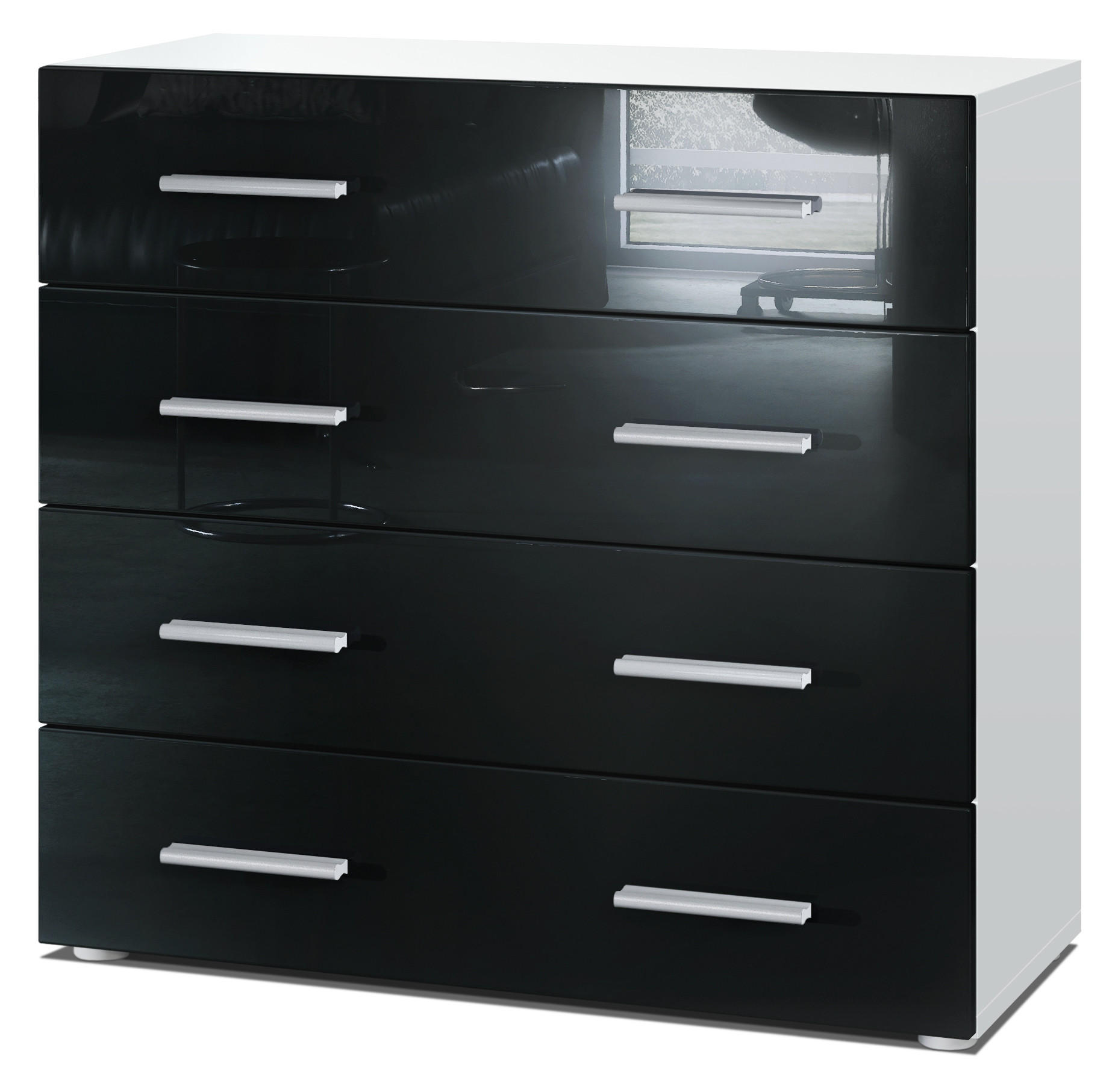 Vladon Kommode Schwarz Hochglanz 76x72x35 cm