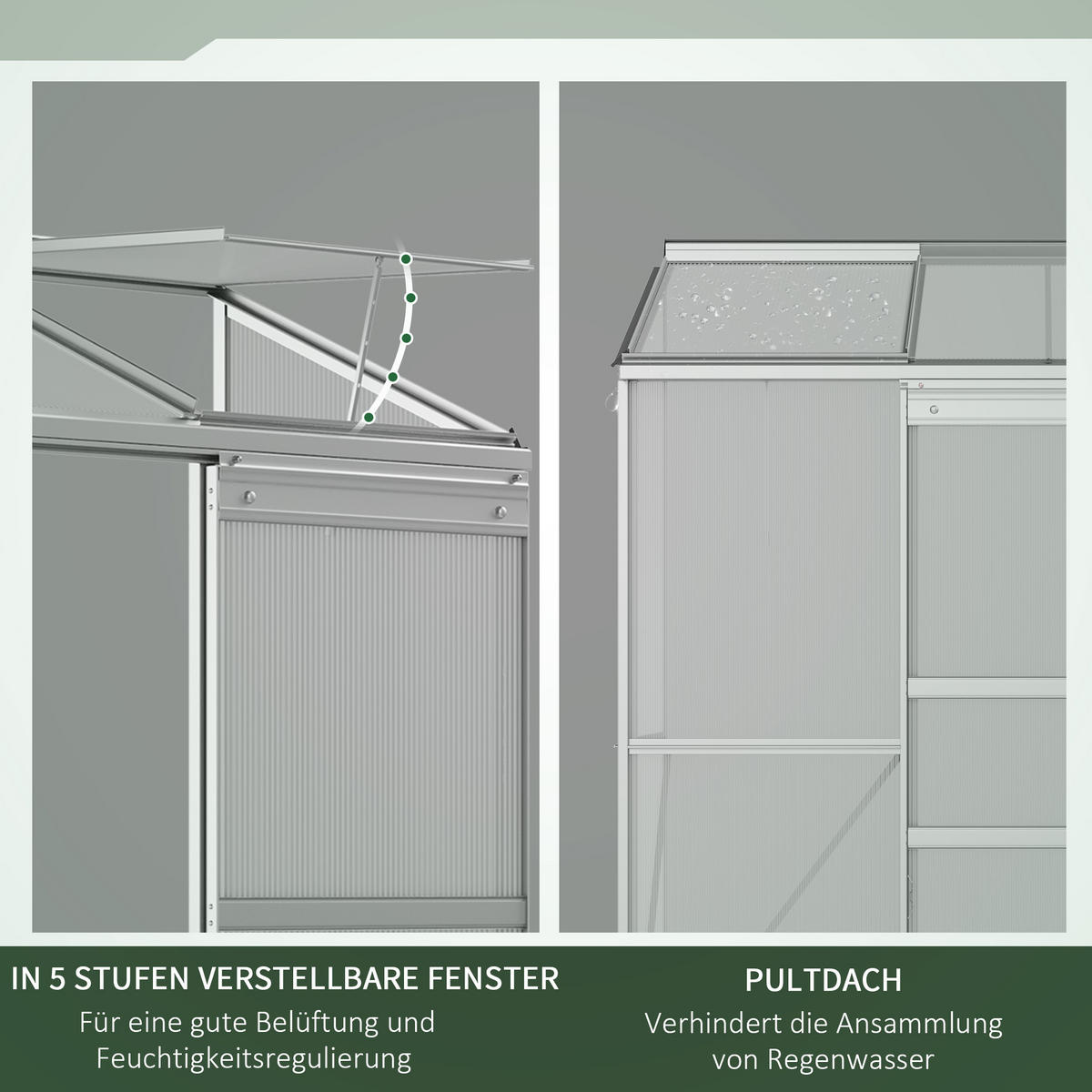 FOLIENGEWÄCHSHAUS, Silber, Aluminium, Polycarbonat - Hellgrau, Metall (68/196/192cm) - Outsunny