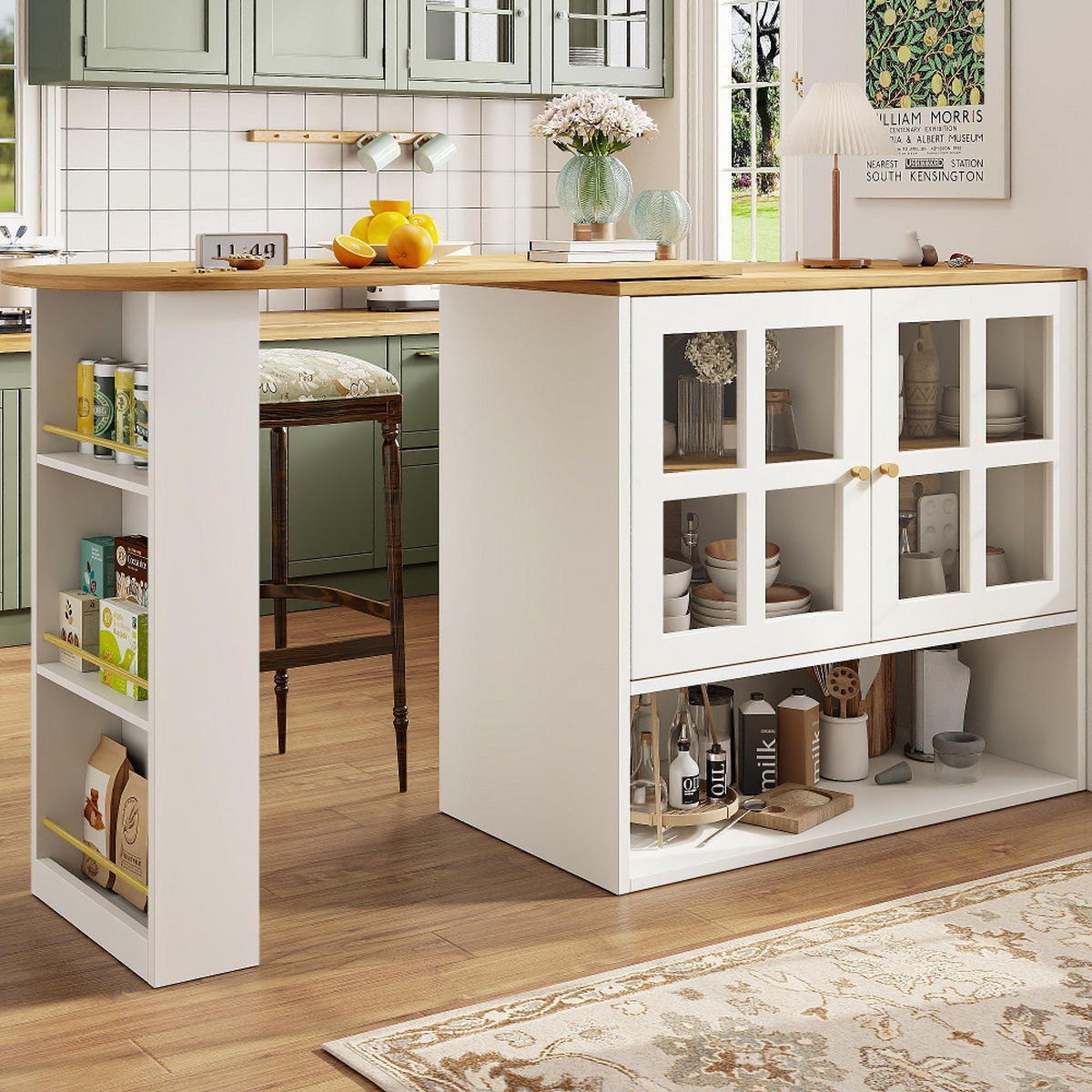 KÜCHENINSEL DREHBARE ESSBAR mit Snackregal, Sideboardschrank, MDF/Glas, Weiß, 138-204/39/102,5 cm - Weiß, Kunststoff (39/102.5/138cm) - Rolipo