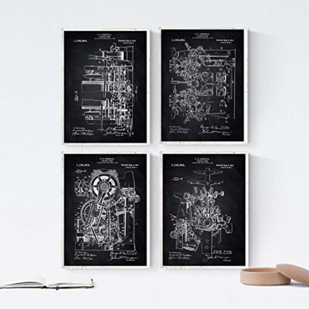 POSTER Set mit 4 Schwarz Druckerei Patent A4 Rahmenlos - Klar, Papier (29.7/3cm) - Nacnic